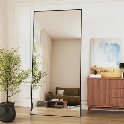 Obrázok produktu pre Zrkadlo na celé telo, 180 x 75 cm, veľké zrkadlo, rám z hliníkovej zliatiny, tvrdené sklo, obdĺžnikové stojace zrkadlo vhodné do spálne, obývačky alebo šatne