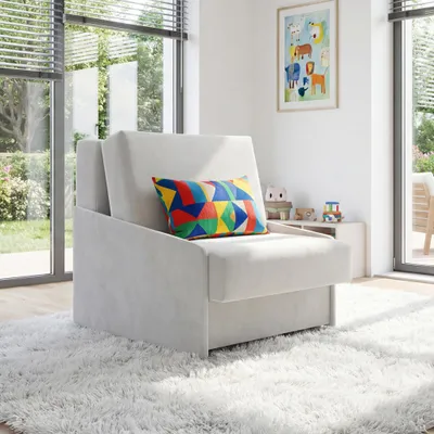 Productafbeelding van Uitklapbare fauteuil ANIA 3-in-1 | Slaapfunctie 80x190 cm | Opbergruimte | Fluweel, lichtgrijs