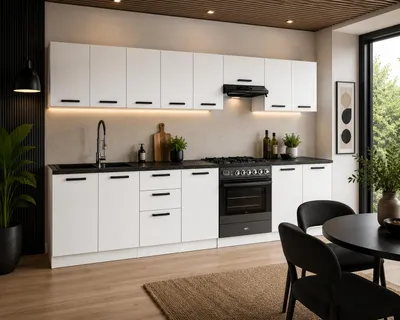 Produktbild von ULWEHOME | Küchenzeile 320 cm Mattweiß, Küchenmöbel-Set Weiß Matt mit Spülenschrank, 3-Schubladen-Unterschrank & geteilten Arbeitsplatten 180 cm, KI-generiertes Bild