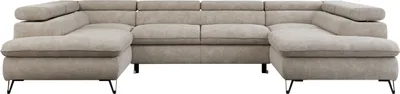 Produktbild von U-Ecksofa mit Schlaffunktion, verstellbare Kopfstützen, Couch mit Bettkasten - PEDRO U - Struktur - Beige