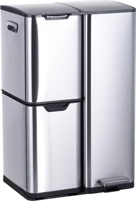 Obrázek produktu pro Odpadkový koš Relaxdays, 3 přihrádky, 60 l, vyjímatelné vnitřní koše, systém Soft Close, nožní pedál, nerezová ocel, třídič odpadu do kuchyně, stříbrný