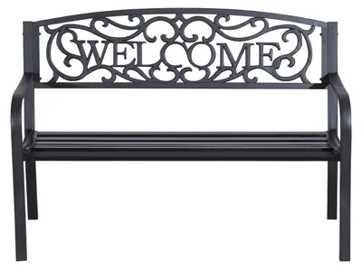 Produktbild von Gartenbank 2-Sitzer Stahl Gusseisen WELCOME-Schriftzug rostschutzbeschichtet wetterfest Rot 127 x 60 x 87 cm