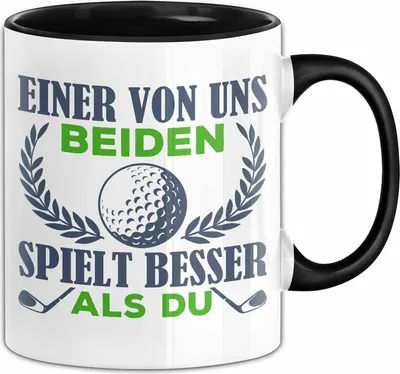 Produktbild von Golf Tasse Geschenk Spruch Für Eishockey-Spieler Einer Von Uns Beiden Spielt Besser Als Du Becher (Schwarz)