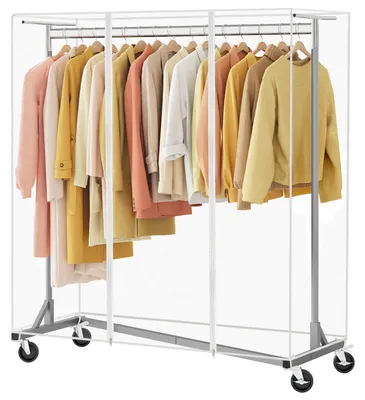 Immagine prodotto di Portaabiti in metallo con copertura, robusto e mobile grazie alle ruote, colore grigio