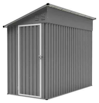 Zdjęcie produktu dla Metalowa szopa ogrodowa o wymiarach 4'x8', szopa przybudowana z zamykanymi drzwiami i 2 otworami wentylacyjnymi, schowek na narzędzia do ogrodu i na taras, kolor szary