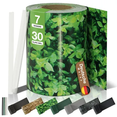 Produktbild von BOOGARDI PVC Sichtschutzstreifen · Sichtschutz Zaun 19cm x 35m Buchsbaum 2 Rollen 450g/m² inkl. 30 Clips Zaunblende für Doppelstabmattenzaun