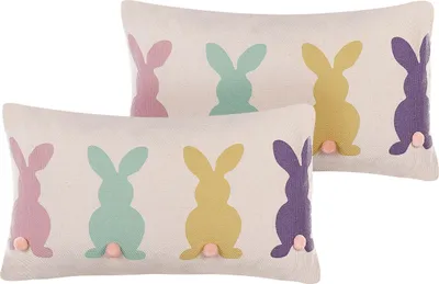 Produktbild von BELIANI Dekokissen 2er Set Mehrfarbig Baumwolle u. Polyster Rechteckig 50x30 cm Kissen mit Füllung Kaninchenmotiv Kinderkissen Wohnzimmer Schlafzimmer