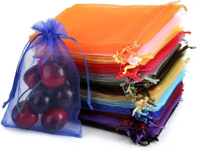 Imagen del producto de Bolsas de organza con cordón, 10 x 15 cm, 150 unidades, 15 colores, para embalaje de regalos