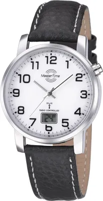 Produktbild von MasterTime Herren-Funkuhr MTGA-10294-12L, schwarzes Lederarmband, analog-digital