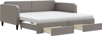 Produktbild von vidaXL Tagesbett Ausziehbar mit Schubladen Taupe 100x200 cm Stoff
