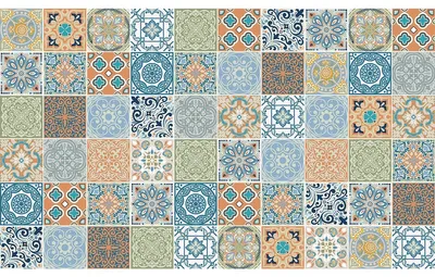 Image de Autocollants muraux imitation carreaux de ciment ERMITA – 60 autocollants 10 x 10 cm
