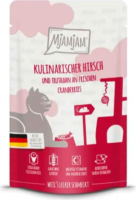 Produktbild von MjAMjAM Cat - Leckere Mahlzeiten Pouchbeutel 12x125g | Hirsch, Truthahn & Cranberries