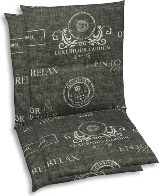 Two chair cushions with a patterned fabric are shown against a white background.