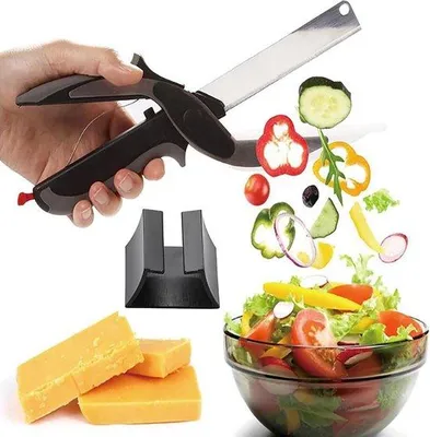 Image de Coupe-légumes 2-en-1 en acier inoxydable avec planche à découper pour salades, fruits et pommes de terre