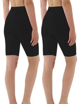 Produktbild von Damen Legging Radler aus Baumwolle mit hoher Taille, Schwarz - S, 2er