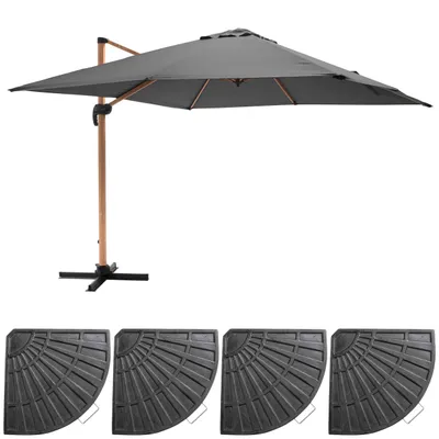 Image de Parasol déporté 3x3m et 4 dalles lestées effet bois gris - Oviala Brescia
