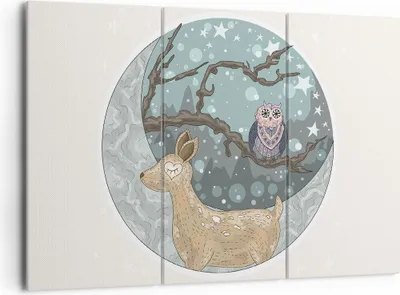 Produktbild von Bild auf Leinwand - Leinwandbild - Tiere Nacht Mond Eule - 165x110cm - Wand Bild - Wanddeko - Leinwanddruck - Bilder - Kunstdruck - Wanddekoration - Leinwand bilder - Wandkunst - CE165x110-2853