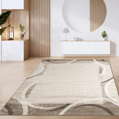 Produktbild von Teppich Wohnzimmer Kurzflor Vintage Geometrische Moderne Muster Braun Beige Grösse 60x100 cm
