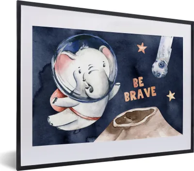 Produktbild von MuchoWow® Gerahmtes Poster Sei tapfer' - Elefant - Sprichwörter - Zitate - Junge - Mädchen - Kinder 40x30 cm - Poster mit Schwarzem Bilderrahmen Wandposter Rahmen Foto Bilder - Bilderrahmen - Poster im Rahmen