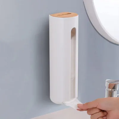 Productafbeelding van Dispenser met Houten Deksel - Katoenen Make up Organizer Opbergdoos voor Wattenschijfjes - Geschikt voor Badkamers en Slaapkamers