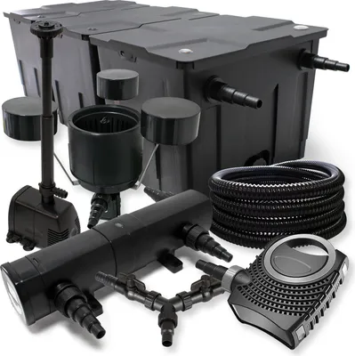 Produktbild von SunSun Komplettset: CBF-350C Teichfilter bis 90000 L, NEO10000 Teichpumpe 10000l/h 80W, CUV-236 Teichklärer 36W, 25m Schlauch 25mm, CSP-250 Skimmer 2500l/h, HJ-943 Springbrunnen 800l/h, Y-Verteiler