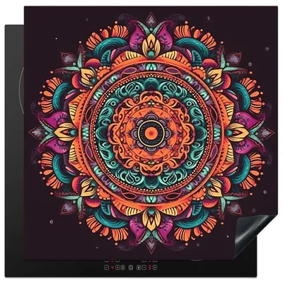 Produktbild von KitchenYeah© Herdabdeckplatte Mandala - Blumen - Hippie - Boho - Orange , 78x78cm, Küche Deko, Glaskeramikkochfeld Herdabdeckung, Abdeckplatte fùr Kochfeld