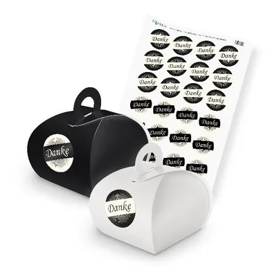 Produktbild von itenga SET DANKE (Motiv 36) 24x Geschenkschachtel mit Griff schwarz weiß + Stick