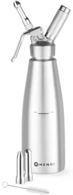 Produktbild von HENDI Sahnespender, Inklusive Set aus 3 Edelstahl Spritztüllen und Reinigungsbürste, Sahne-Mousses-Desserts-kalten Schäumen-Saucen, 1L, ø98x(H)330mm