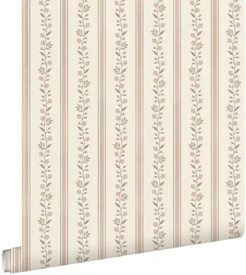 Produktbild von ESTAhome Tapete Blumen und Streifen Braun und Beige 50 x 900 cm
