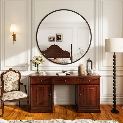 Produktbild von ProximaX Runder Wandspiegel 75 cm Schwarz mit Metallrahmen, Sicherheitsglas, bruchsicher, für Bad, Flur & Wohnzimmer