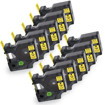 Etikettenband 12 mm x 7 m, 10er-Pack, Schwarz auf Gelb