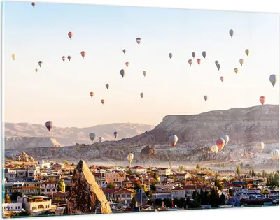Produktbild von Bilder auf glas - Berge Ballon Flug - 120x80cm - Glasbilder - Wandbilder - Kunstdruck - zum Aufhängen bereit - Wanddekoration aus Glas - Glas Bilder - Wandbild auf Glas - Einteilig - GAA120x80-3997