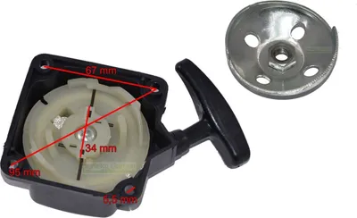A starter pull cord assembly and a metal clutch bell for a small engine.