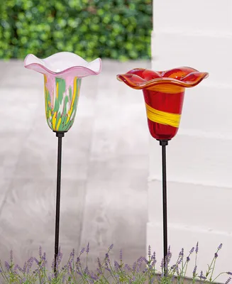 Immagine prodotto di Gilde Gartenstecker, Blume, Glas, gelb, grün, pink, rot, schwarz, VE 2, 2 Stück wie abgebildet, H. 50 cm, D. 12 cm 57767