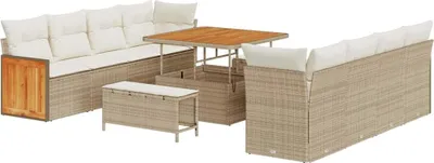 Image de Ensemble de canapés de jardin vidaXL, beige et crème, 231 x 224 x 85 cm, en rotin synthétique