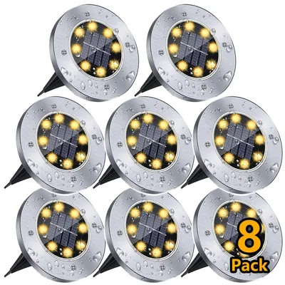 Solar-Terrassenleuchten, 8 LEDs, IP65, warmweiß, 8 Stück