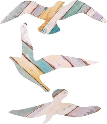 Image de Décoration murale « Oiseaux en bois », lot de 3, décor plage vintage