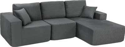 Produktbild von Modulares Ecksofa, L-förmiges Sofa-Bett mit tiefem Sitz, breiten Armlehnen, 2 Kissen, Dunkelgrau