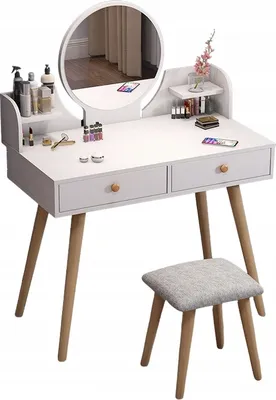Obrázek produktu pro Kosmetická toaleta se zrcadlem, bílá, na make-up, velká, se zásuvkami na kosmetiku