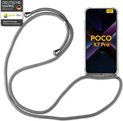 A smartphone with a neck strap and case, displayed on a white background.
