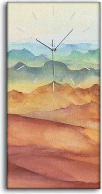 Produktbild von Wandbild Leinwand Bilder mit Uhr 30x60 Berglandschaft Gipfel Sonnenuntergang - weiße Hände