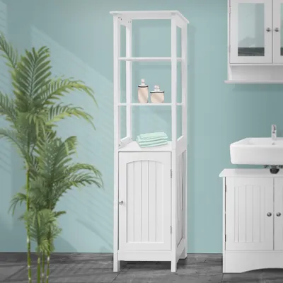 Obrázek produktu pro ML-Design koupelnová skříňka bílá, 40x160x32cm, vysoká koupelnová skříňka, koupelnová skříňka s dvířky, 3 otevřené přihrádky