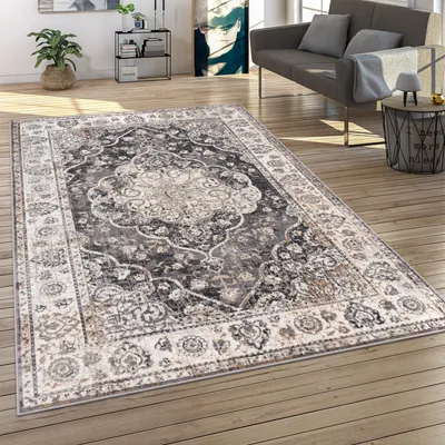 Produktbild von Teppich Wohnzimmer Kurzflor Orient Muster Vintage Stil Moderne Ornamente Bordüre Grösse 60x100 cm