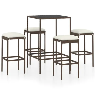 Produktbild von vidaXL 5-tlg. Gartenbar-Set mit Kissen Poly Rattan Braun