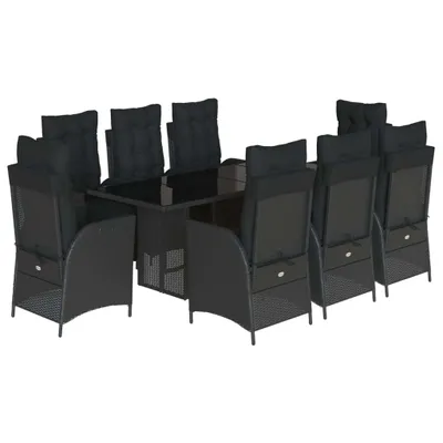 Produktbild von vidaXL 9-tlg. Garten-Essgruppe mit Kissen Schwarz Poly Rattan