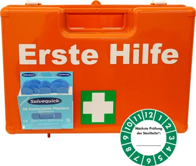Produktbild von Erste-Hilfe-Koffer Gastro für Betriebe nach aktueller DIN/EN 13157 inkl. Augenspülung + Brandgel + Hydrogelverbände + Salvequick-Pflaster