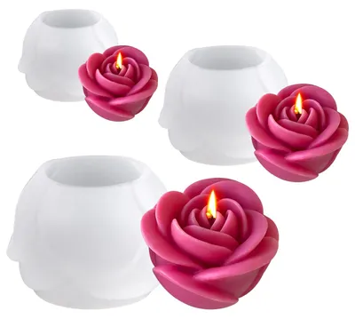 Productafbeelding van Set van 3 siliconen roosvormen, geschikt voor het maken van kaarsen, bloemen, chocolade, snoepjes, gebak, desserts, handgemaakte geurkaarsen, zeep en decoraties van gips.