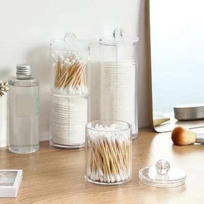 Produktbild von Rundes Vorratsglas mit Deckel als luftdichter Behälter für Wattebällchen und Kosmetik im Badezimmer
