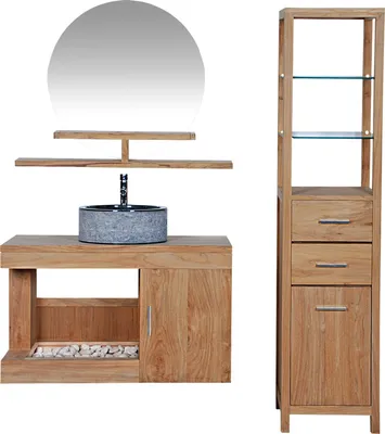 Produktbild von Teako Design Badmöbel Set Sala 120 cm Teakholz mit 2 Schränken
