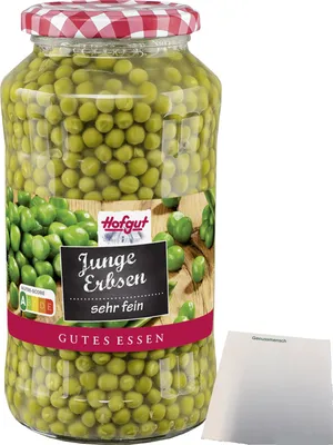 Produktbild von Hofgut Erbsen sehr fein (720ml Glas) + usy Block